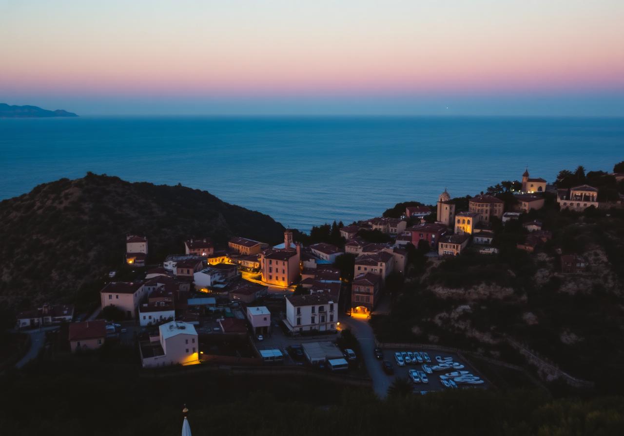 Coastal village at dusk
